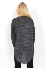 Macy Dark Grey Cross Over Dropped Hem Top