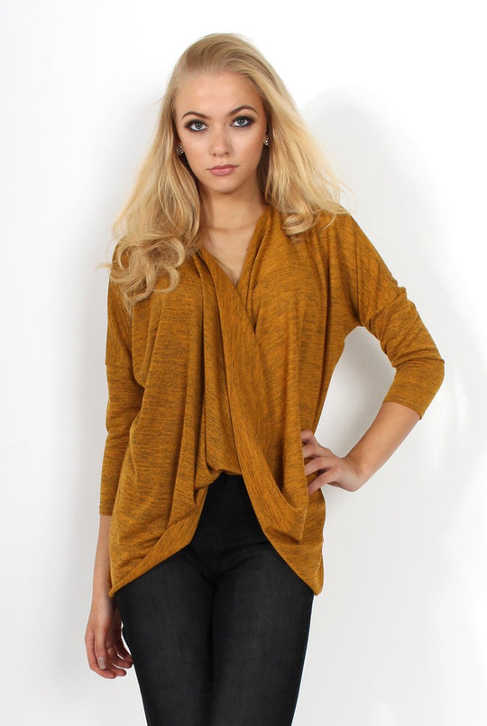 Macy Mustard Cross Over Dropped Hem Top
