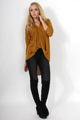 Macy Mustard Cross Over Dropped Hem Top
