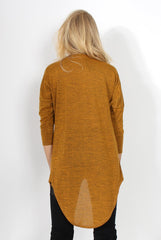 Macy Mustard Cross Over Dropped Hem Top