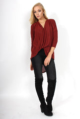 Macy Rust Cross Over Dropped Hem Top