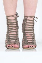 Khaki Suede Lace Up Heels - Madeline