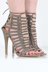 Khaki Suede Lace Up Heels - Madeline