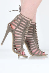 Khaki Suede Lace Up Heels - Madeline