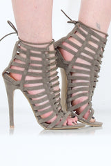 Khaki Suede Lace Up Heels - Madeline