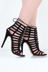 Madeline Black Suede Lace Up Heels