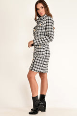 Black And White Tweed Gold Button Longline Jacket - Madalynn