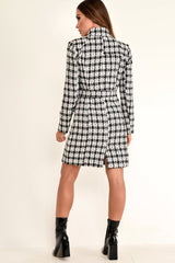 Black And White Tweed Gold Button Longline Jacket - Madalynn