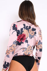Rose Flower Print Plunge Satin Bodysuit - Madelynn