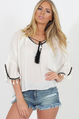 White Tassel Blouse - Maddey