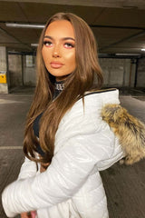 White Wet Look Puffer Coat - Soph