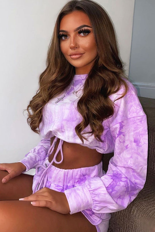 Purple Tie Dye Sweatshirt Shorts Loungewear Set - Jessa
