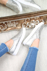Silver Glitter Slip On Trainers - Maddie