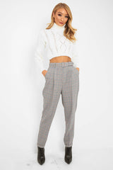 Tartan High Waist Tapered Cigarette Trousers - Maddy