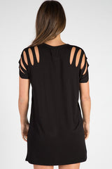 Black Distressed Breathe Graphic T Shirt Dress - Madeline