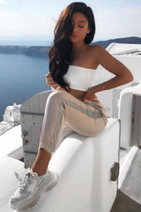 Nude Reflective Stripe Detail Joggers - Rosealee