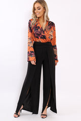 Rust Flower Print Plunge Satin Bodysuit - Madelynn