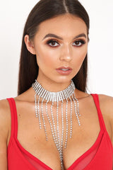 Silver Diamante Drop Choker Necklace - Madgie