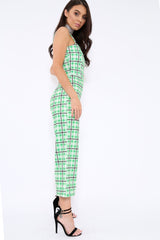Green Check Silver Button Detail Jumpsuit - Lavaeh