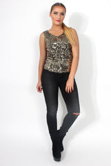 Madison Gold Sheer Sequin Top