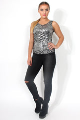 Madison Silver Sheer Sequin Top