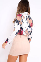 White Flower Print Plunge Satin Bodysuit - Madelynn