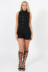 Black Button Up Playsuit - Magda