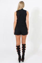 Black Button Up Playsuit - Magda