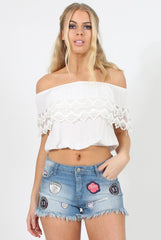 Mid Blue AppliquÃ© Denim Shorts - Maggie