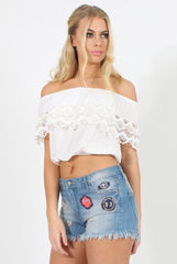 Mid Blue AppliquÃ© Denim Shorts - Maggie