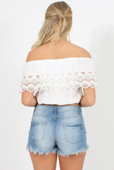 Mid Blue AppliquÃ© Denim Shorts - Maggie