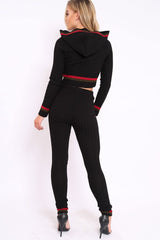 Ribbed Hooded Loungewear Set with Contrast Stripe - Maggy