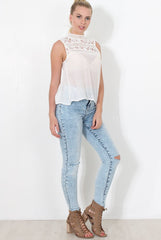 White Crochet Sleeveless Top - Malra