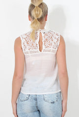 White Crochet Sleeveless Top - Malra