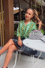 Lime Snake Print Tie Front Shirt - Maisha