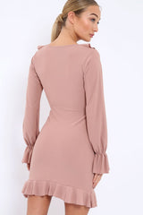 Rose Wrap Mini Dress with Frills - Maleigh
