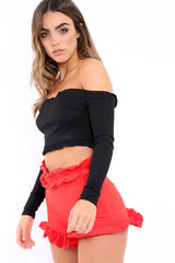 Red Frill Hem Shorts - Malvina