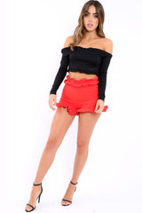 Red Frill Hem Shorts - Malvina