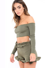 Khaki Frill Hem Shorts - Malvina