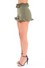 Khaki Frill Hem Shorts - Malvina