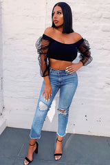 Light Denim Back Distressed Mom Jeans - Mio