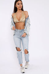 Light Wash Distressed Denim Jacket - Manila