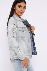 Light Wash Distressed Denim Jacket - Manila