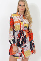 Orange Print Shirt Dress - Marlene