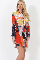 Orange Print Shirt Dress - Marlene