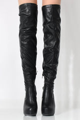 Mara Black PU Over The Knee Boots