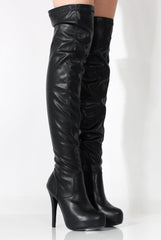 Mara Black PU Over The Knee Boots