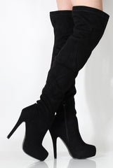 Mara Black Suede Over The Knee Boots