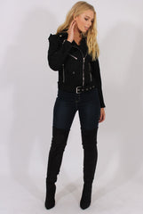 Black Suede Belted Biker Jacket - Marcy