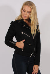Black Suede Belted Biker Jacket - Marcy